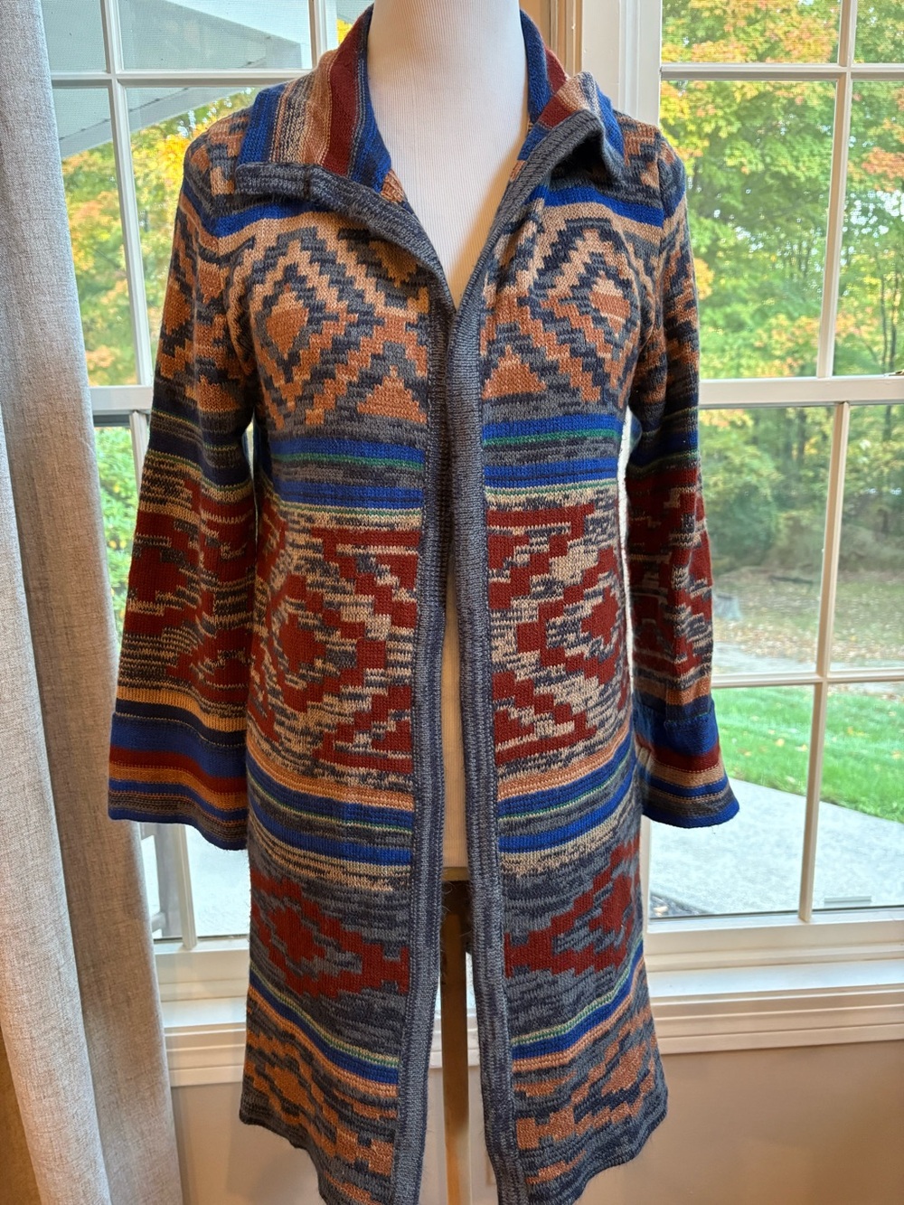 Spence knits Aztec Southwestern print duster cardigan sweater size large